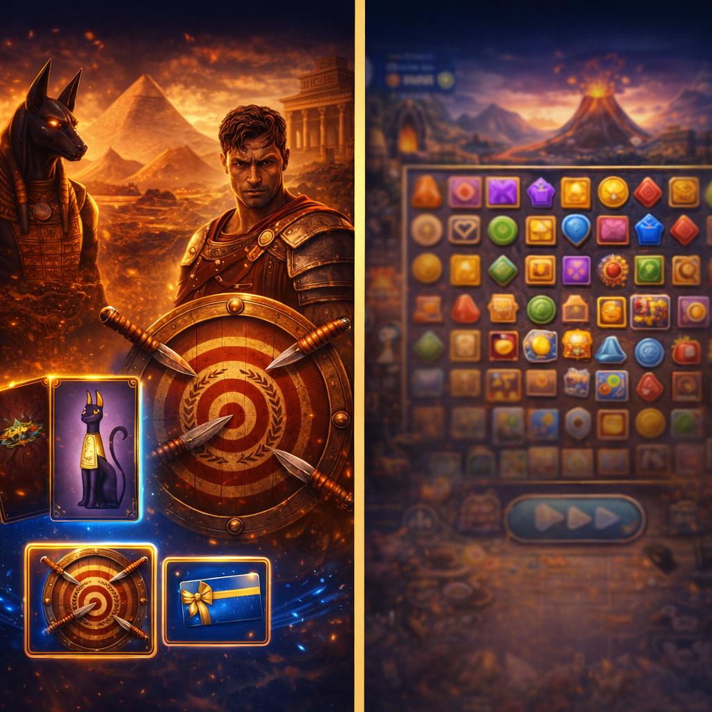 Visual contrast between a clean skill-first tournament layout and a cluttered generic game UI.