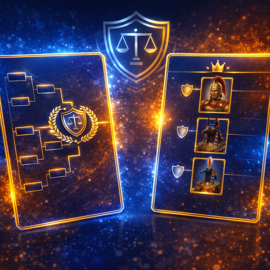 Tournament bracket and leaderboard visuals emphasizing fair competitive play