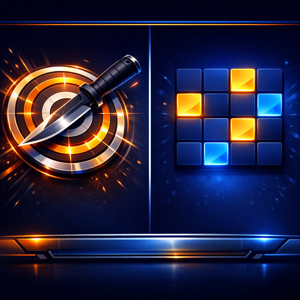 Side-by-side depiction of Knife Mode timing target and Memory Mode grid to illustrate format differences.